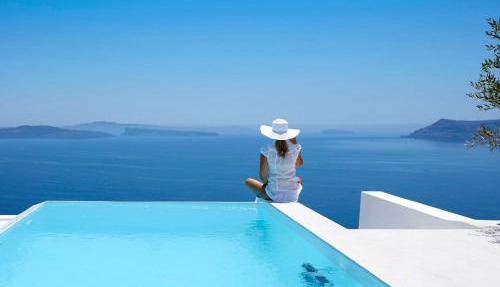 Elegant Santorini House Villa Serenity Caldera View Outdoor Hot Tub